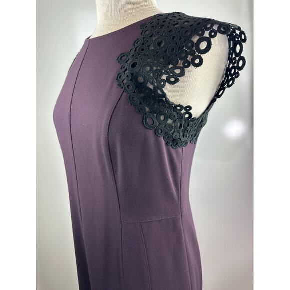 Akris Punto Sheath Dress Crochet Mesh Cap Sleeves Eggplant Purple Women's Size 8 - Picture 3 of 16